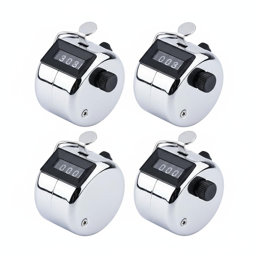ARUDYREV 4 Pack Digital Tally Counter, Metal Handheld Clicker in Silvery and Black, Manual Counter for Knitting, Crochet, People Counting