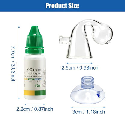 CO2 Glass Drop Checker Aquatic CO2 Test Monitor Kit for Fish Tank Planted Aquarium with Solution & Suction Cups