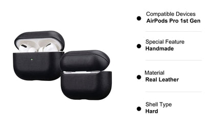 Lopie Handmade Series Cowhide AirPods Pro Case, Full Grain Leather, Shockproof, Dust/Dirt Proof - Black