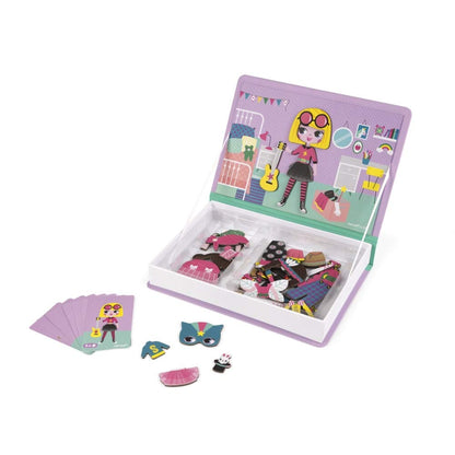Janod - MagnetiBook 55 pc Magnetic Girl's Costumes Game - Creative Play - Enhances Creativity and Cognitive Skills - Portable Design, STEM Learning, Boosts Confidence