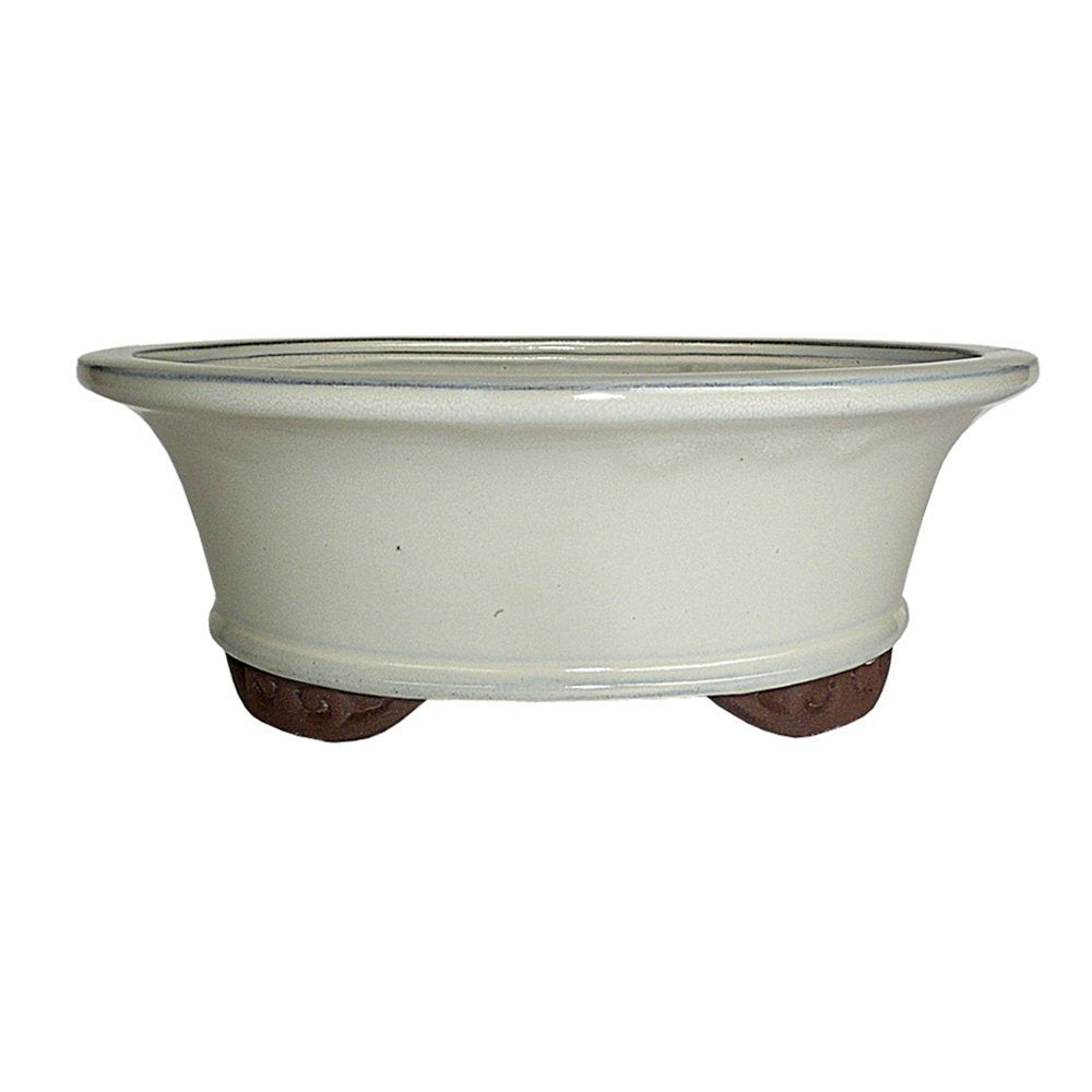 Brussel's 8" Oval Bonsai Glazed Ceramic Pot (Medium, New Cream)