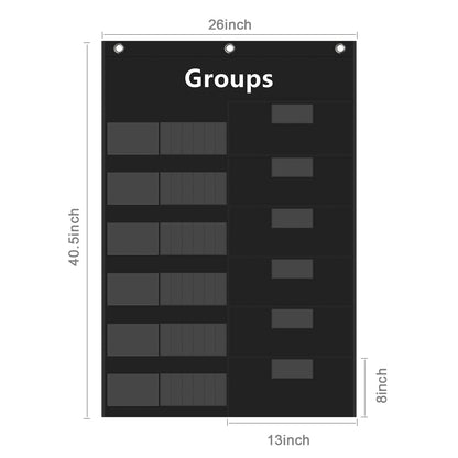 REGELETO Small Group Management Pocket Chart with 96 Cards Classroom Jobs Chart Small Group Organizer and on Task for School Teacher Homeschool Learning Supplies (Black)