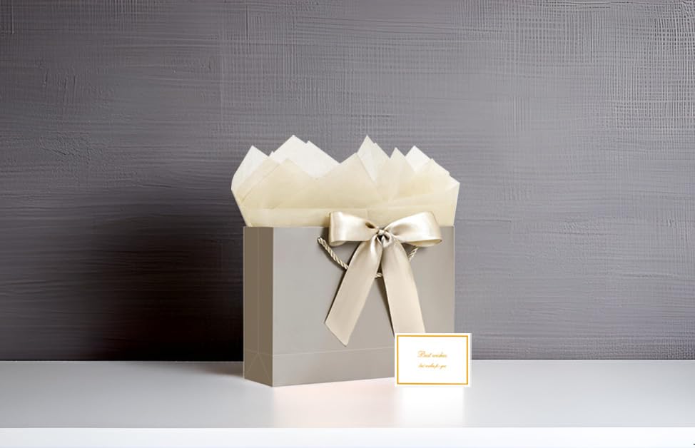 JMANNI Gift Bag, 1PCS Gift Bags Large with Ribbon and 1 Greeting Cards 2 Tissue Paper, Portable Paper Gift Bag with Handles, Birthday Gift Bags,Present Bags for Wedding Party Mothers Day