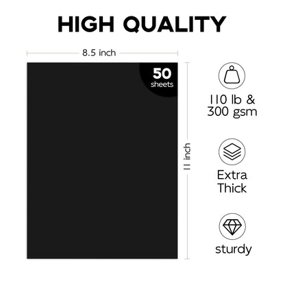 110lb Halloween Cardstock Paper 8.5 x 11 Heavy Card Stock, Goefun 50 Sheets Black Paper for Invitations, Resume, Business Card Stock（300 GSM）