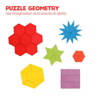 JCREN Wooden Pattern Blocks Montessori Toys Shape Puzzles Kindergarten Classic Educational Tangram Geometric Brain Teaser Toys Best STEM for Kids Ages 4-8 with 24 Pcs Cards