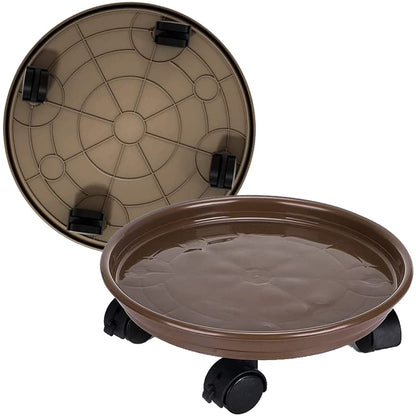 AWXYZ 2 Pack Plant Caddy With Wheels 13inch,Round Potted Rolling Plant Stand With Wheels Heavy Duty Flower Pot Rack on Rollers Dolly Trolley Saucer Tray Pallet with Universal Wheels (13inch, Brown)