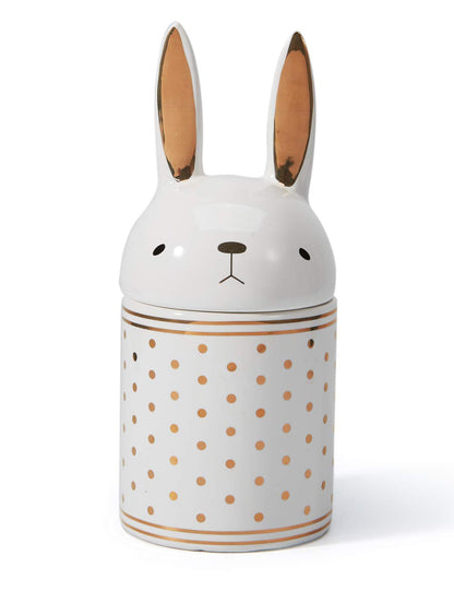 HAUCOZE Rabbit Cookie Jar Decorative Candy Jar with Lid Modern Kitchen Decor Canister Ceramic Gift 8.1 Inch