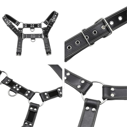 Men's Adjustable PU Leather Chest Harness, Gothic Punk Body Harness with Metal Buckles for Rave Festival Clubwear Cosplay Black