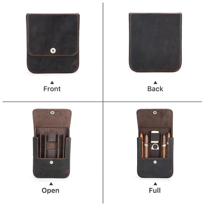 Hiram Vintage Leather Cigar Case for 4 Cigars Travel Cigar Holder with Fisheye Magnetic Buckle Includes Lighter & Cutter Slots Fits 60 Ring Gauge & 6.5 Inch Length Cigars Retro Portable Pouch