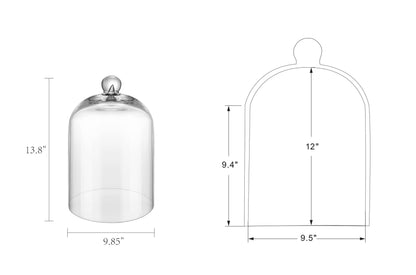 14" Tall Large Handmade Thick And Sturdy Glass Cloche Dia 9.8" H 13.7", Thick & Sturdy, For Terrarium, Trinkets, Figurines, LED Light String. Cloche Glass Dome, Bell Jar Display (1, 9.8"x13.7")