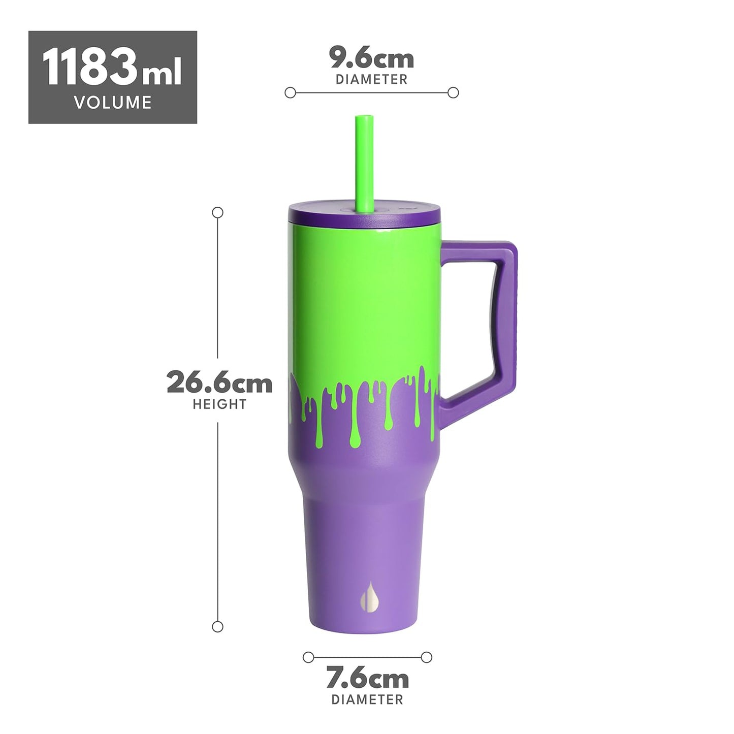 Elemental 40 oz Tumbler with Handle and Straw - Spill Proof Insulated Stainless Steel Commuter for Cold Beverages - Travel Coffee Mug with 2 Straws & Spill Proof Lid - 40oz - Poison Drip