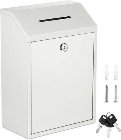 Metal Donation Cash Box Collection Safe Suggestion Box with Lock Wall Mounted Mailbox Delivery Ballot Container for Home Office Outdoor Door