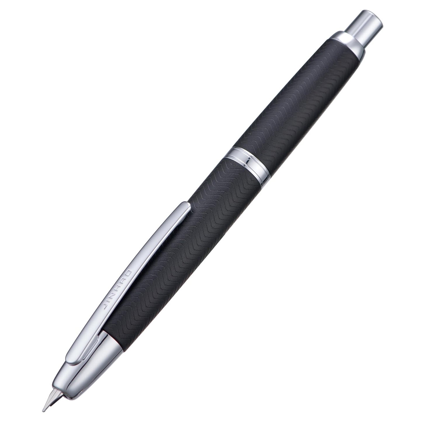 Jinhao 10 Press Fountain Pen with Box, Wavy Matt Black Chromium Retractable Extra Fine Nib with Ink Converter Set (Silver Clip)