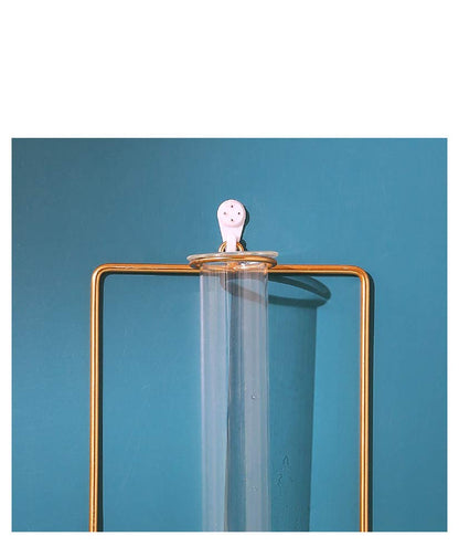 yaocoral Nordic Wall Vase Hanging Geometric Gold Flower Vase Wall Mount Metal Frame Vases Hydroponic Glass Bud Vase Decor for Home Wedding Farmhouse