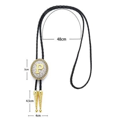 HOEACXY Initial Bolo Tie for Men Leather Cowboy Necktie Letter P Name Bola Accessories Personalized Gift for Him