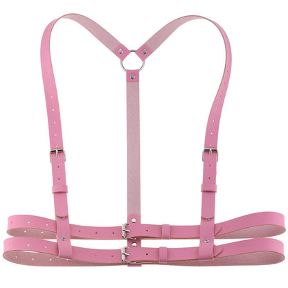 eYLun Women Leather Harness Punk Body Waist Belt - Adjustable Goth Straps Pink