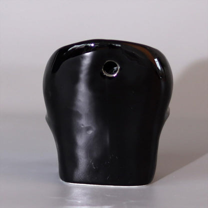 Vitbunana Skull-Shaped Toothbrush Holder, Skull Ceramic Small Storage Tube, Skull Pen Holder, Skull Succulent Flower Pot, Creative Decoration, Wall-Mounted Small Storage Tube (Black Skull)