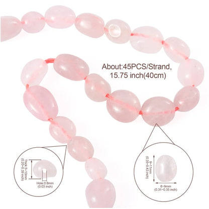 Fashewelry 43Pcs Irregular Natural Rose Quartz Beads Nugget Tumbled Chakra Gemstone Beads Crystal Healing Drilled Loose Beads 9-11x8-9mm for Earring Bracelet Necklace Jewelry Making