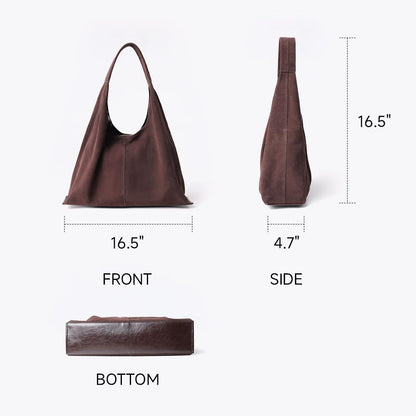 VAKAER Genuine Suede Leather Hobo Bag for Women, Slouchy Oversized Crescent Shoulder Tote Purse with Detachable Zip Pouch (Coffee)