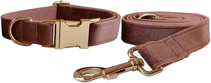 Love Dream Velvet Dog Collar and Leash Set, Soft & Comfy Adjustable Dog Leash and Collar with Heavy Duty Metal Buckle for Small Medium Large Dogs Training & Walking (XLarge, Dark Pink)
