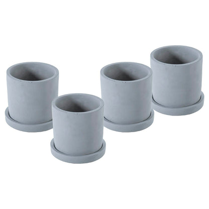 MyGift 4 Inch Unglazed Gray Concrete Planter, Cylindrical Cactus Herb Succulent Planter Pots with Removable Drainage Trays, Set of 4