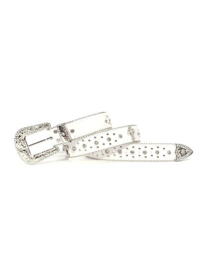 Strapvia Rhinestone Belt for Men & Women, Western Cowboy Cowgirl Belt with Bling Cross Design for Jeans (Full white, waist size 38"-41")