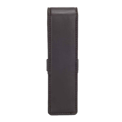 DiLoro Leather Double Pen Case Pencil Pouch Holder for Two Fountain Ballpoint Rollerball Pens and Pencils (Espresso Dark Brown)