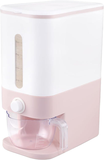 Rubtlamp 22.5-25 Lbs Pink Rice Dispenser, Rice Storage Container, Pink Rice Storage Container with Measuring Cup, Rice Holder Bucket for Household Kitchen Rice Soybean Corn