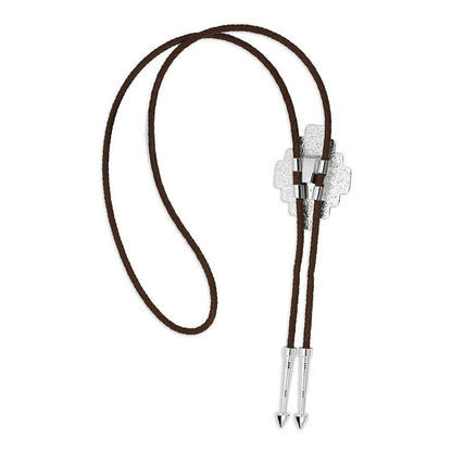 Montana Silversmiths Western Lifestyle Braided Leather Cord Silver Finished Arrow Pointed Tips Southwestern Style Bolo Tie (Santa Fe Turquoise)