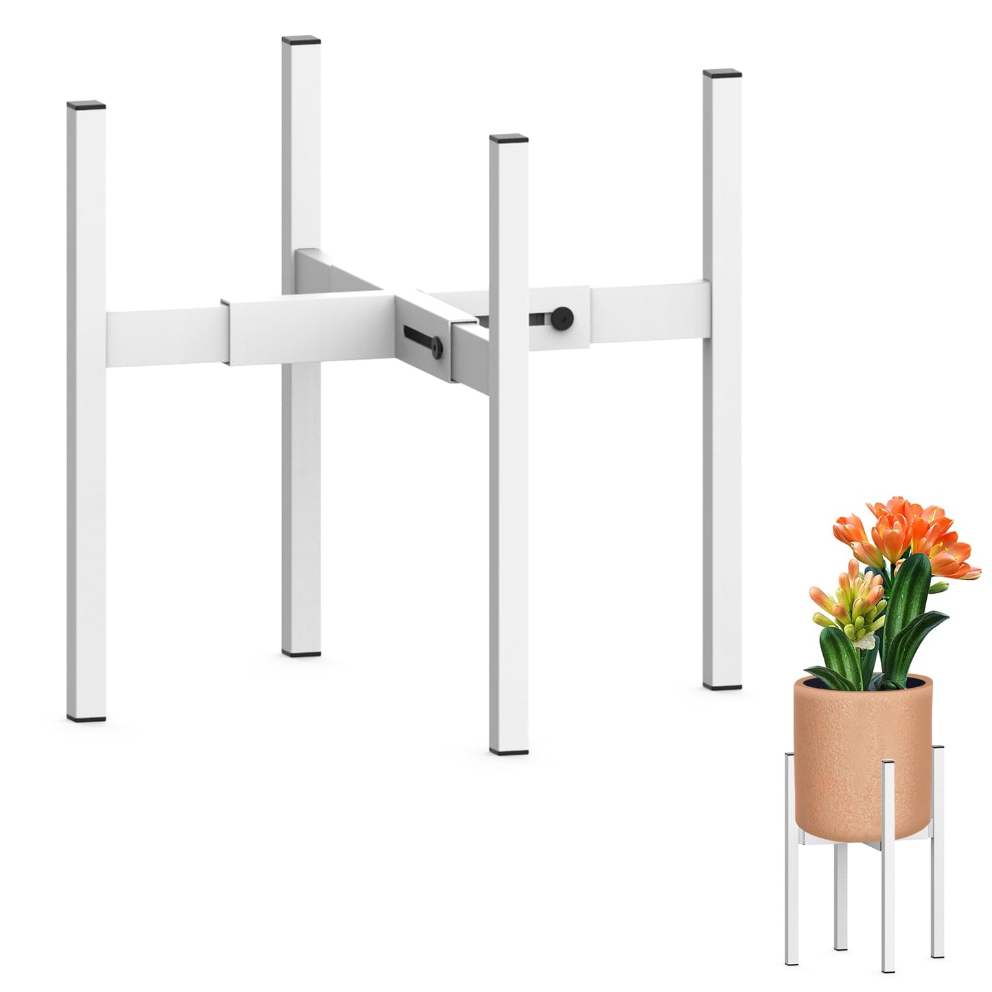 DDPow Heavy Plant Stand for 10"-16" Plant Pot Indoor Outdoor Corner, Adjustable Metal Heavy Duty for Large Pot (White 1 Pack)