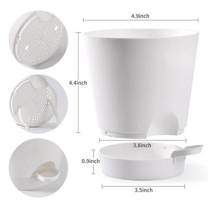 Qaobo Plant Pots 6 PCS 5 inch Self Watering Planters High Drainage Flowers Pot for Indoor Outdoor Plants with Reservoir Tray and Watering Lip Gardening Planter Garden Flower Pots, White