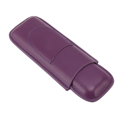 OEBUAFI 2 Finger Faux Leather Cigar Case, Premium Soft Touch Travel Holder with Front Pocket for Cutter, Elegant Sewing Technology Lightweight Durable Men (Purple)