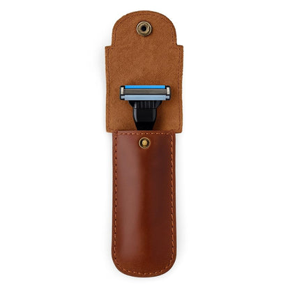 PavinCrafter Full Grain Leather Razor Cover | Double Edge Razor Case | Handmade Safety Razor Protector Sheath for Travel & Storage | Barber Shaving Accessory for Men – Tan