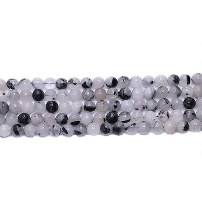 PLTbeads Gorgeous Black Rutilated Quartz Natural Gemstone Loose Beads 6mm Smooth Round Approxi 15 inch DIY Bracelet Necklace for Jewelry Making