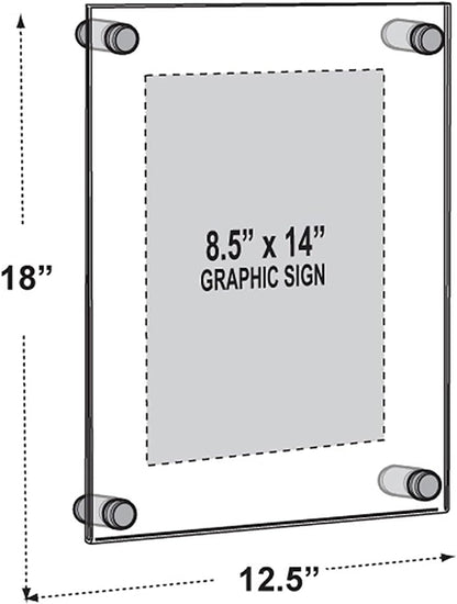Azar Displays 105506-BLK Acrylic Floating Double Panel Wall Frame,8.5" x 14" Graphic Size, Overall Frame Size: 12.5" x 18", Black