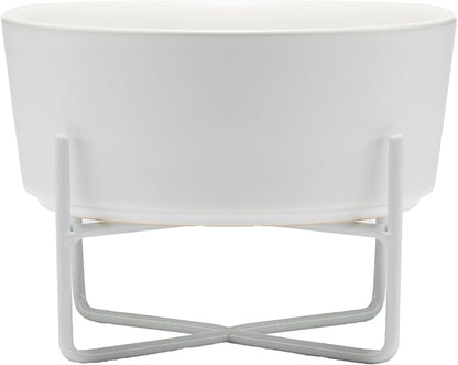 Waggo Simple Solid Dog Bowl and Stand - Single Iron Stand with Single Ceramic Feeder or Water Bowl, Elevated Pet Feeder (Small, Matte White)