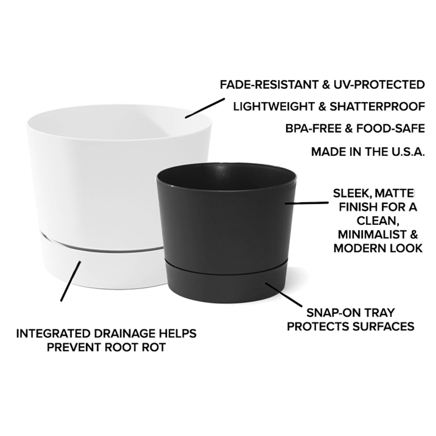 Root & Vessel Majestic Mid-Century Modern Low Profile Cylinder Pot, Matte Black, 8.5"