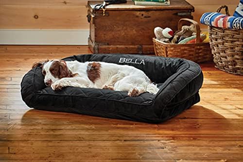 Orvis Comfort Fill-Eco Couch Dog Bed – Plush Three-Sided Bolster with Comfort Fill-Eco Cushion, Quilted Cover, Zip-Off & Machine Washable, Slate - Large