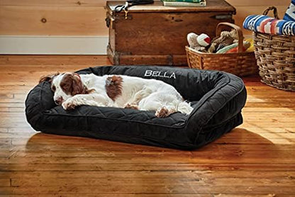 Orvis Comfort Fill-Eco Couch Dog Bed – Plush Three-Sided Bolster with Comfort Fill-Eco Cushion, Quilted Cover, Zip-Off & Machine Washable, Slate - Large