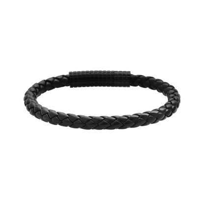 Edforce Classic Braided Genuine Leather Wrist Band Cuff Bracelet, 8.25inches (Black)