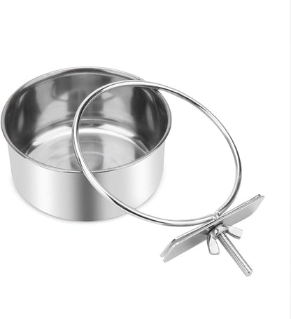 Pet Food Water Bowl with Clamp Holder Stainless Steel Coop Cup Hanging Feeder for Dog Bird Parrot Cat Rabbit (S)
