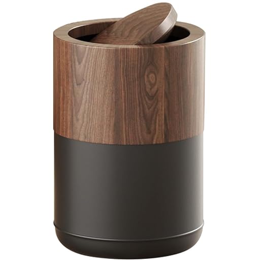 15L/4GAL Modern Metal Waste Bin with Realistic Wood Texture,Built-in Bag Holder,Swing Lid Trash Bin for Bathroom,Home,Office,Living Room (4gal Swing lid)