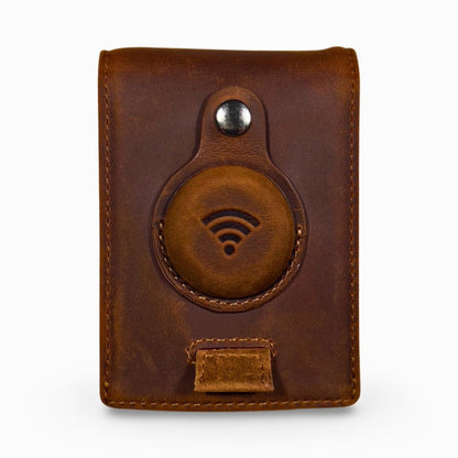 Genuine Leather AirTag & Moto Tag Wallet – Minimalist RFID Blocking, Slim Bifold Credit Card Holder with Money Clip, Gift Box (Brown)