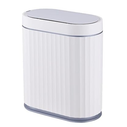 ELPHECO Bathroom Trash can Motion Sensor, Automatic Garbage can, Slim Plastic Smart Trash Bin with Lid, Commercial Intelligent Wastebaskets for Bedroom, Bathroom, Office, White Grey