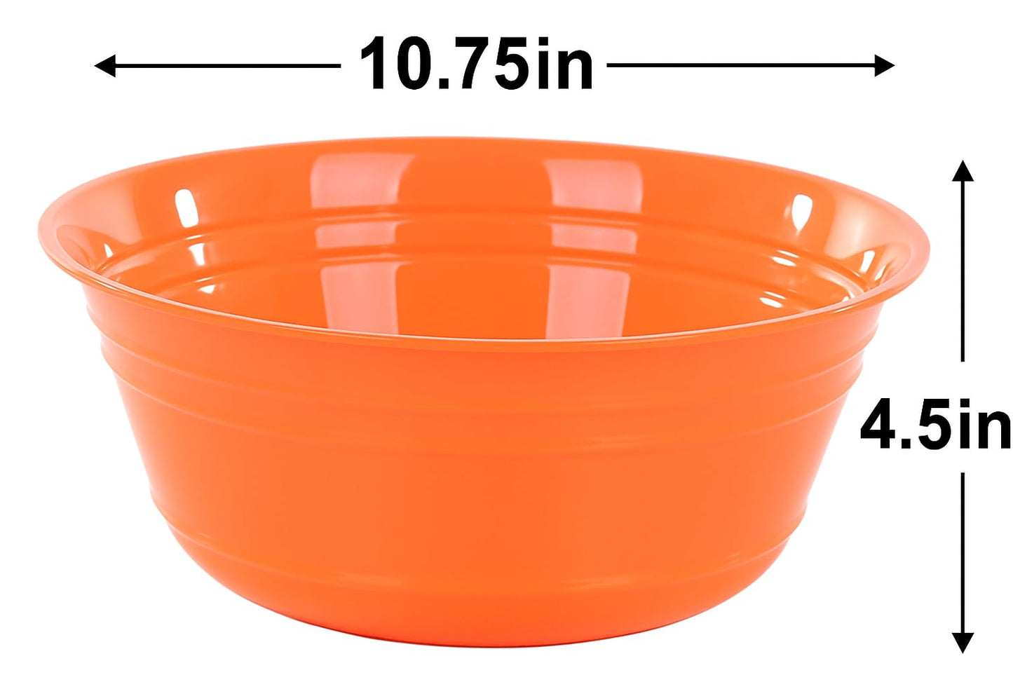 Mintra Home Plastic Bowls (4L Large 2pk, Orange) -10.75W x 4.5inH - large orange plastic bowl for popcorn, snacks, drinks, candy, Halloween, trick or treat bowls - 2 Pack
