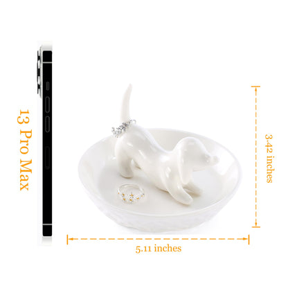 HOME SMILE Dog Ring Holder,Ceramic White Jewelry Tray Holder,Dog Mom Gifts for Women Christmas Valentines Mothers Day