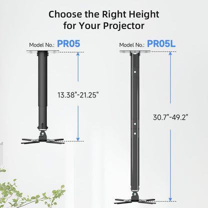suptek Black Projector Ceiling Mount Bracket Fits Flat or Sloped Ceiling Height Adjustable with Extendable Length for LCD/DLP Projector Mount (PR05B)