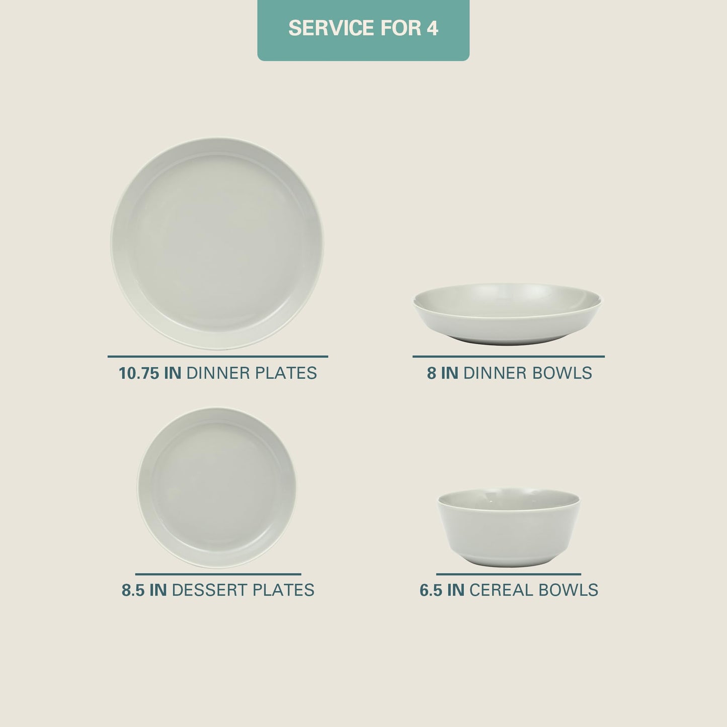 Gibson Home Summer Shades 16 Piece Plates and Bowls Dishes Service for 4 Porcelain Dinnerware Set - White