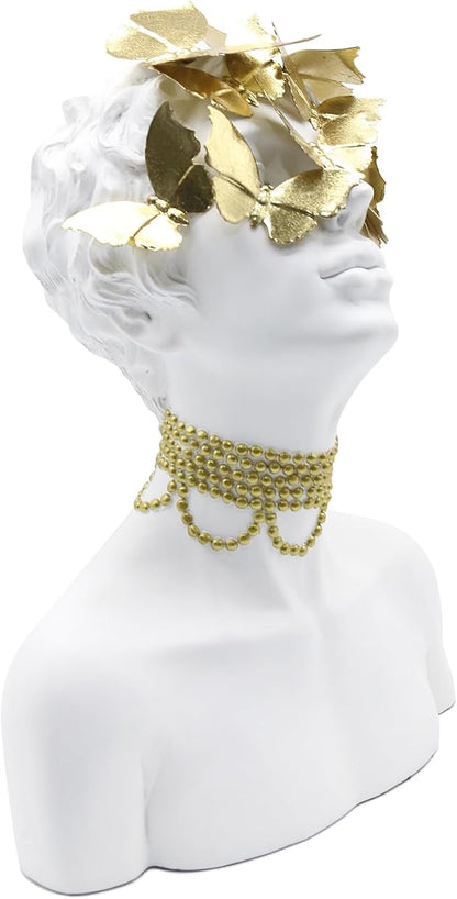 Lukitas Lady Bust Figurine Home Decor, Art Butterfly Kiss Princess Statue and Sculpture, Creative Desktop Decoration for Office Living Room, White, Resin 14.5''