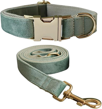 Velvet Dog Collar and Leash Set with Quick Release Metal Buckle | Bright & Stylish Leash and Collar Set, Soft Heavy Duty Pet Collars Adjustable for Samll Medium Large Dogs or Cats